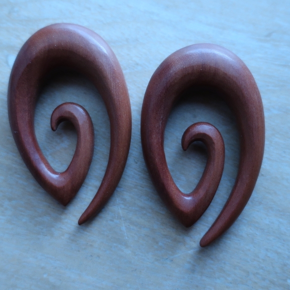 New! Saba wood oval spiral ear hangers, 16.5mm or 5/8 minimum to wear - Picture 1 of 5